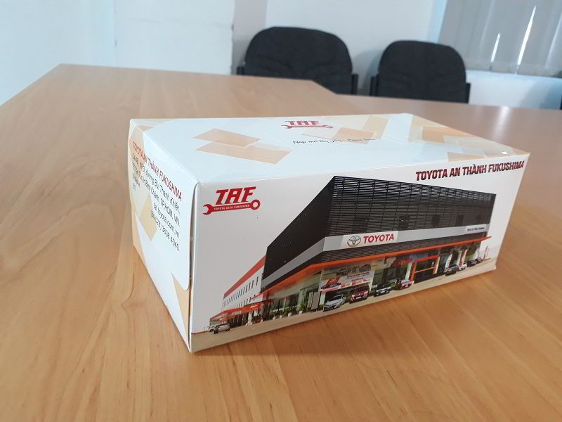 Hộp đựng khăn giấy in logo Toyota An Thành Fukushima