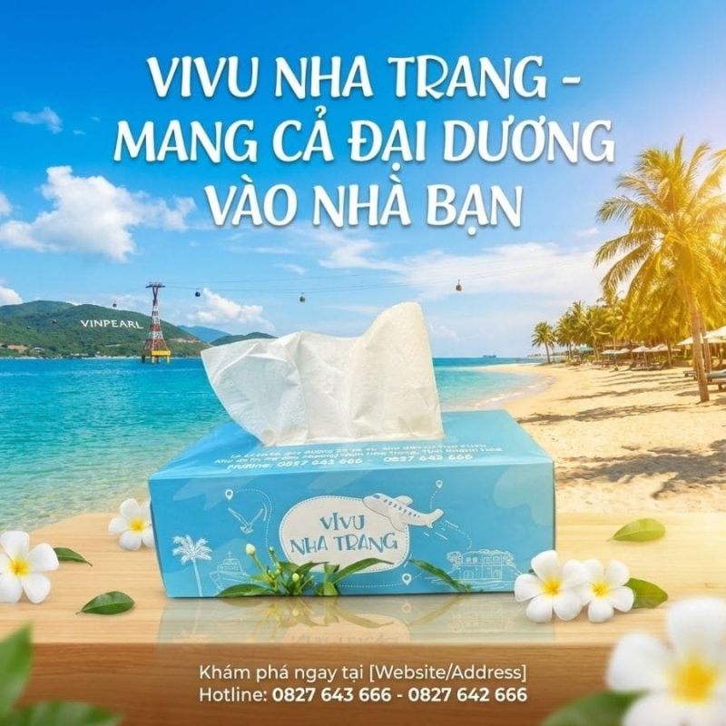 Cung cấp hộp khăn giấy in logo giá rẻ thương hiệu Vivu Nha Trang