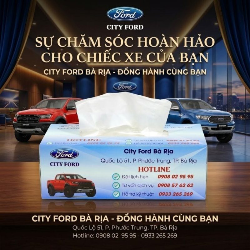 Quảng bá thương hiệu city Ford với hộp khăn giấy in logo