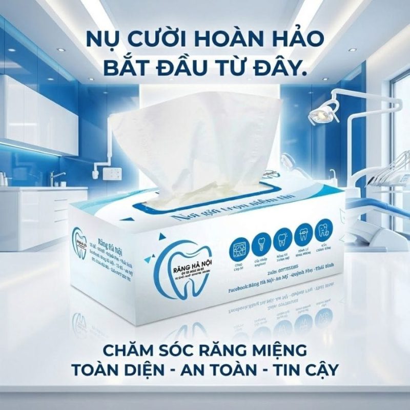 Hộp khăn giấy in logo thương hiệu Răng Hà Nội