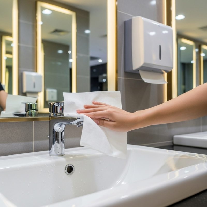 Khăn giấy lau tay giúp giữ khu vực công cộng luôn sạch sẽ, khô ráo.